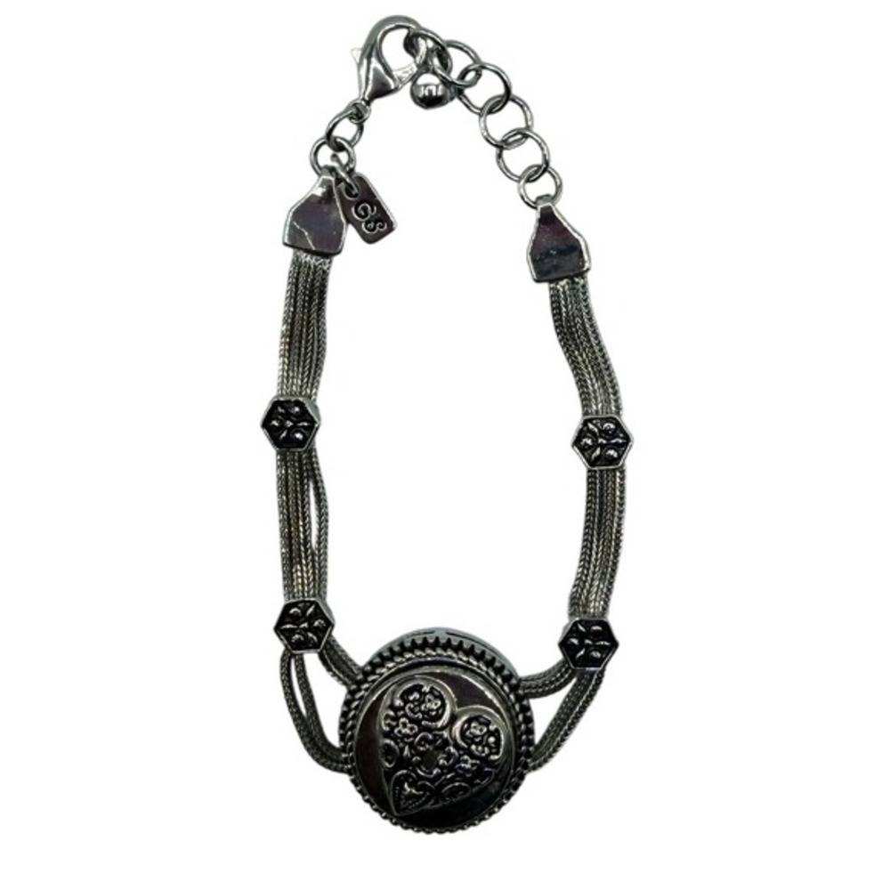 Vintage Silver Tone Decor Charm Bracelet Women Boho Floral Medallion Antique
